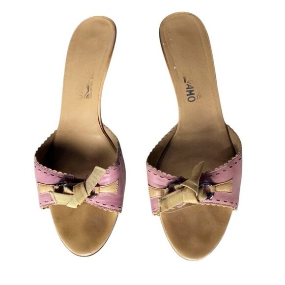 VTG Salvatore Ferragamo Women’s Sz 12 B Mauve Pink Leather Slip On Heels w/ Bow - Picture 2 of 15